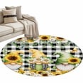 thumbnail image 6 of Spring Gnomes Round Rug 4ft Washable Circle Entryway Rugs Non Slip Botanical Budding Sunflowers Buffalo Plaid Area Rug Indoor Floor Carpet for Bedroom Kitchen Living Room Home Office Dining Room, 6 of 8