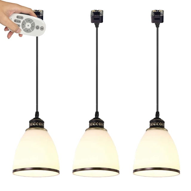 FSLiving Remote Control Pendant Light Juno Track Pendant Light Fixture Stepless Dimming Pendant Light Fixture w/ Frosted Glass Mini Pendant Light Customizable - Bronze