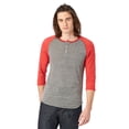 thumbnail image 2 of alternative men's raglan 3/4 sleeve henley shirt, grey/true red, medium, 2 of 3