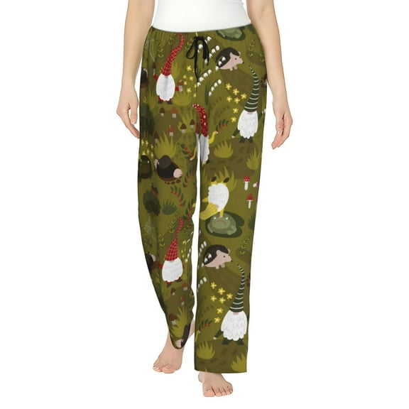 Fotbe Gnomes Playing in the Garden Women's Pajama Pants,Sleepwear Pants,Pj Bottoms Drawstring And Pockets-
