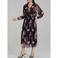 thumbnail image 6 of Michellecmm Women Long Dress Floral Print Tighten Waist V-Neck Long Sleeve Flowy Summer Dresses, 6 of 9