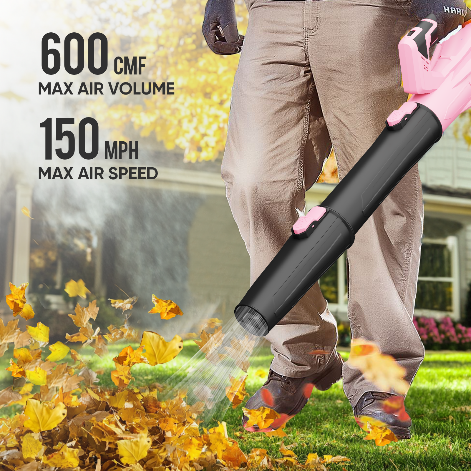 Steelite 21V Cordless Leaf Blower,150 MPH 600 CFM,Electric Leaf Blower with 2 x 2.0Ah Battery Packs and Charger,Lightweight Battery Powered Leaf Blower for Lawn Care, Patio Cleaning,Pink