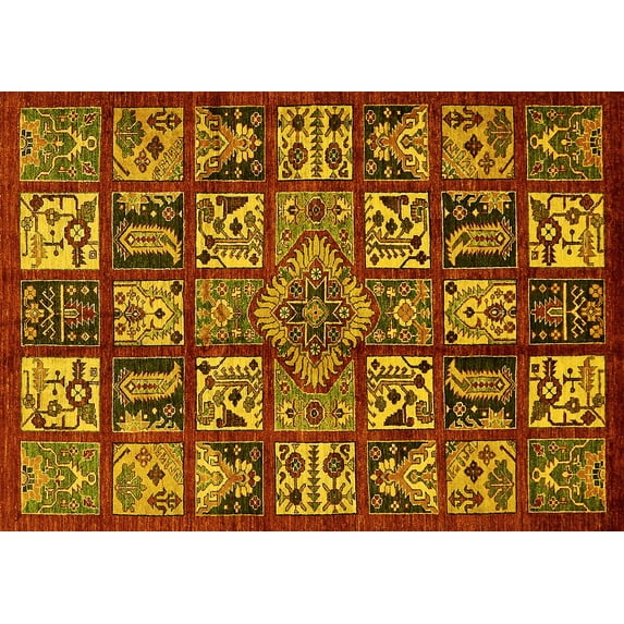 Ahgly Company Machine Washable Indoor Rectangle Abstract Yellow Modern Area Rugs, 7' x 9'
