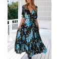 thumbnail image 3 of SUNSIOM Femmes Imprimé Floral Robe Longue Demi-Manches V-Cou Fente Ourlet Fluide une Ligne Robe pour l'Été, 3 of 6