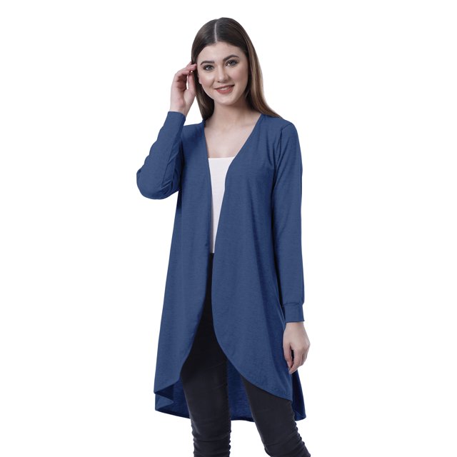 Moomaya Cardigan Long en Coton à Manches Longues Hi-Lo pour Femmes