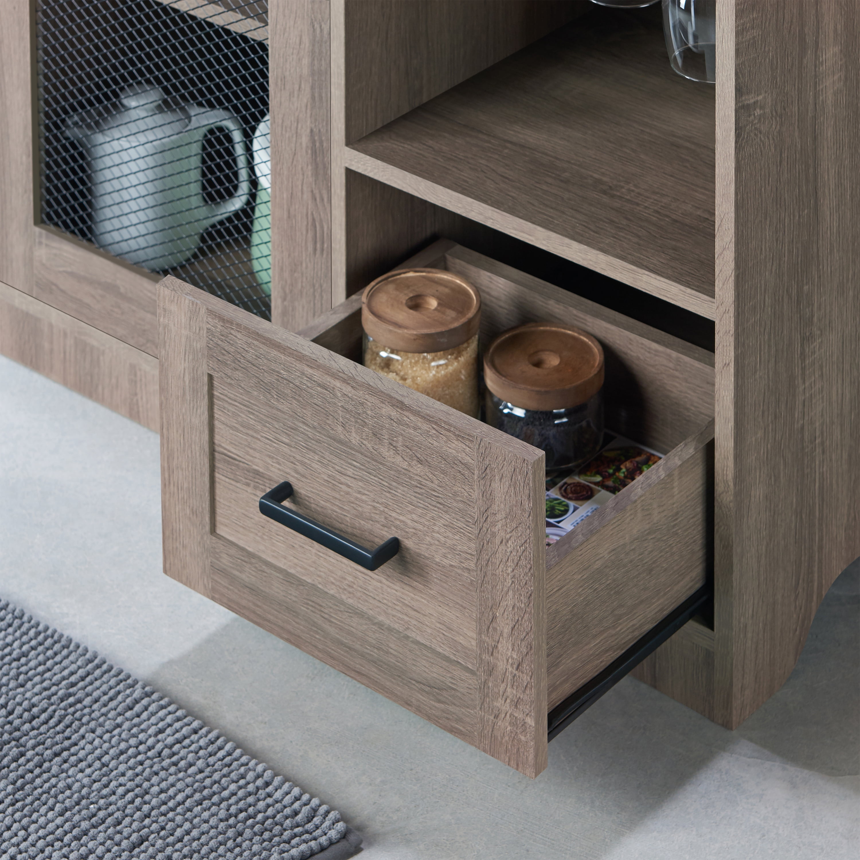 Furniture of America Michigan Multi-Storage Dining Buffet, Chestnut Brown
