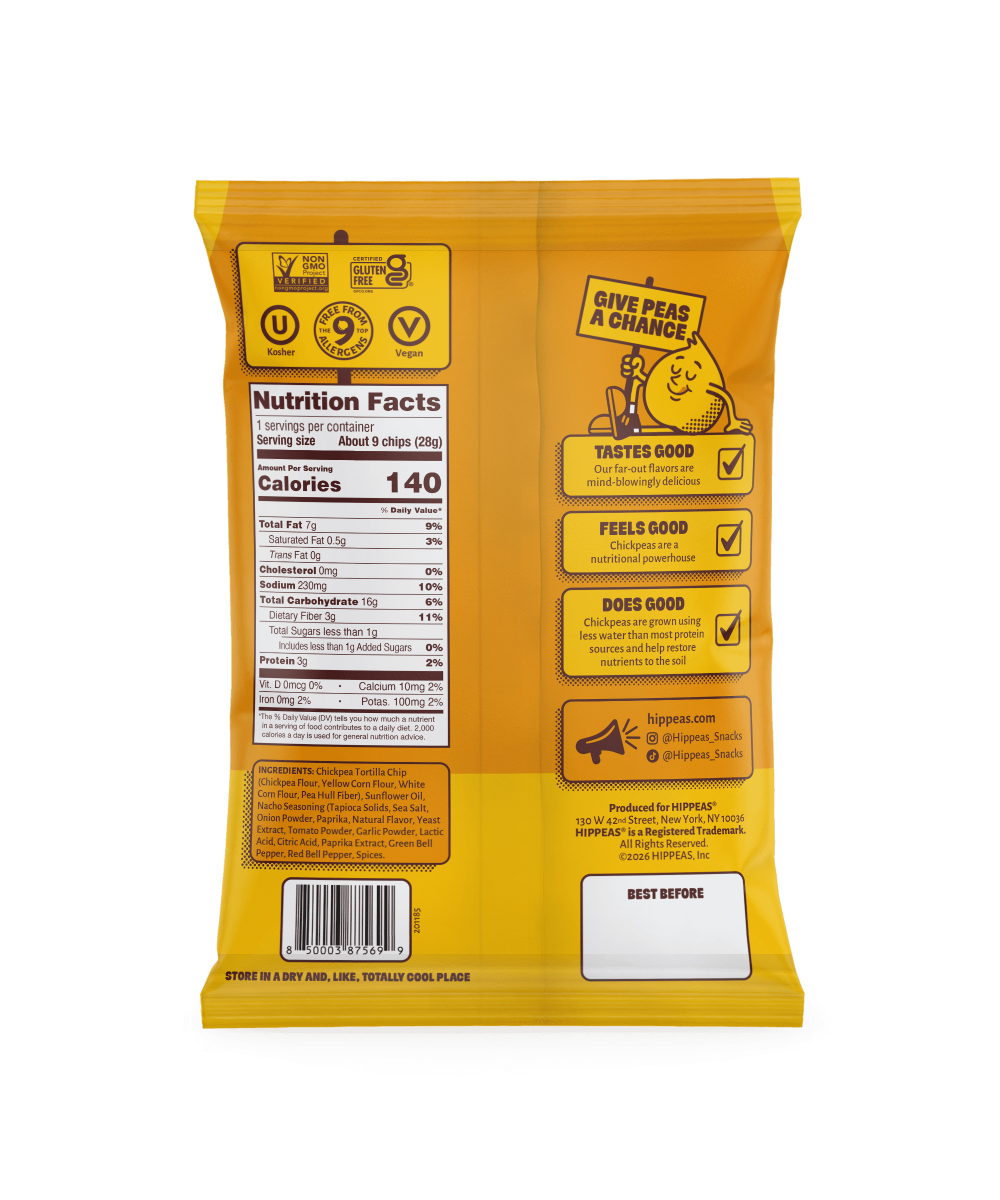 HIPPEAS Chickpea Tortilla Chips, Nacho Vibes, Gluten Free, 3g Protein, 1 oz, 21 Pack