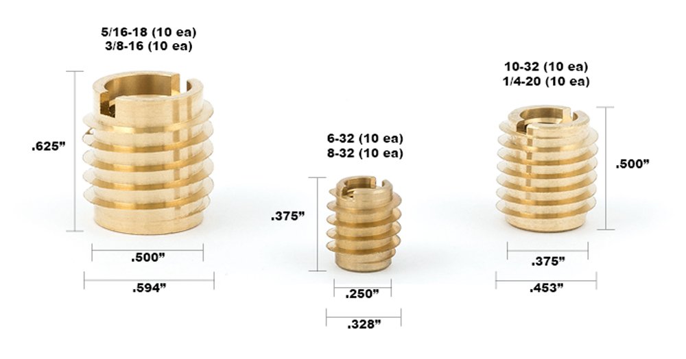 E-Z LOK EZ-A400 Threaded Inserts for Wood; Assortment Kit; Brass, Plain