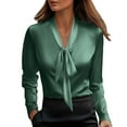 thumbnail image 2 of ClodeEU Women's Elegant Satin V Neck Blouse With Tie ,Long Sleeve Business Work Shirt Tops Green,Womens Plus S, 2 of 8