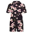 thumbnail image 4 of Aobny Womens Pajama Sets with Pocket Floral Button Down Sleepwear with Shorts Short Sleeve Collared Women's Pajamas,Black,M, 4 of 7