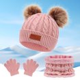 thumbnail image 4 of Conjunto de 3 uds de guantes de punto para niños, gorro, bufanda, calentador de cuello, para invierno (rosa), 4 of 5