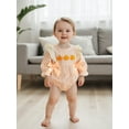 thumbnail image 4 of Miaouyo Infant Baby Girls Halloween Plaid Romper 0 3 6 12 18 Months Pumpkin Embroidery Long Sleeve Round Neck Bow Jumpsuit, 4 of 9