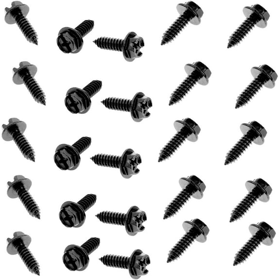 LFPartS 25pcs M6x20mm Hex Washer Head Phillips/Slotted Combo Self-Tapping License Plate Frame Screws (Black Finish Stainless Steel)
