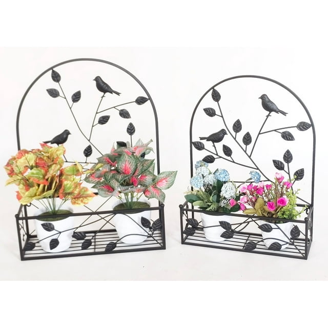 Support de Plante Suspendu en Métal Noir Ensemble de 2 Pcs Décoration Murale Extérieure