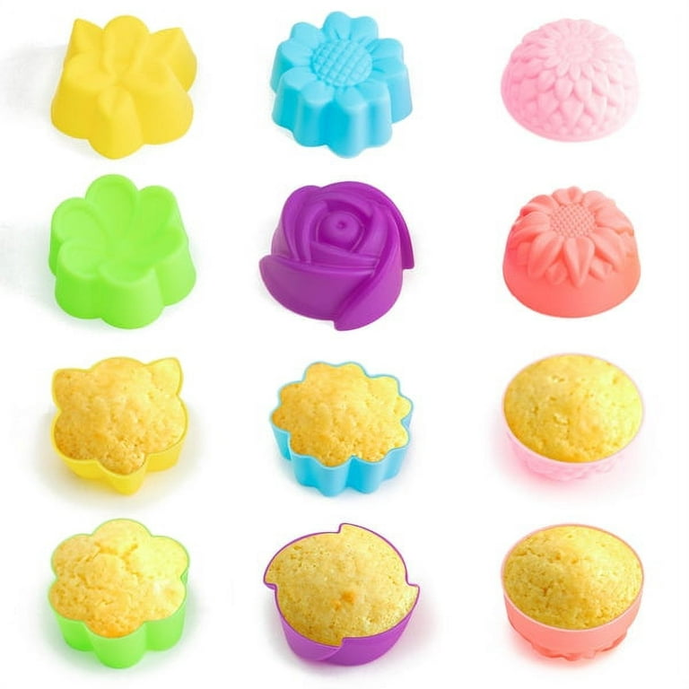 R HORSE Silicone Molds Cupcake Multi Flower Shapes Silicone 42Pcs
