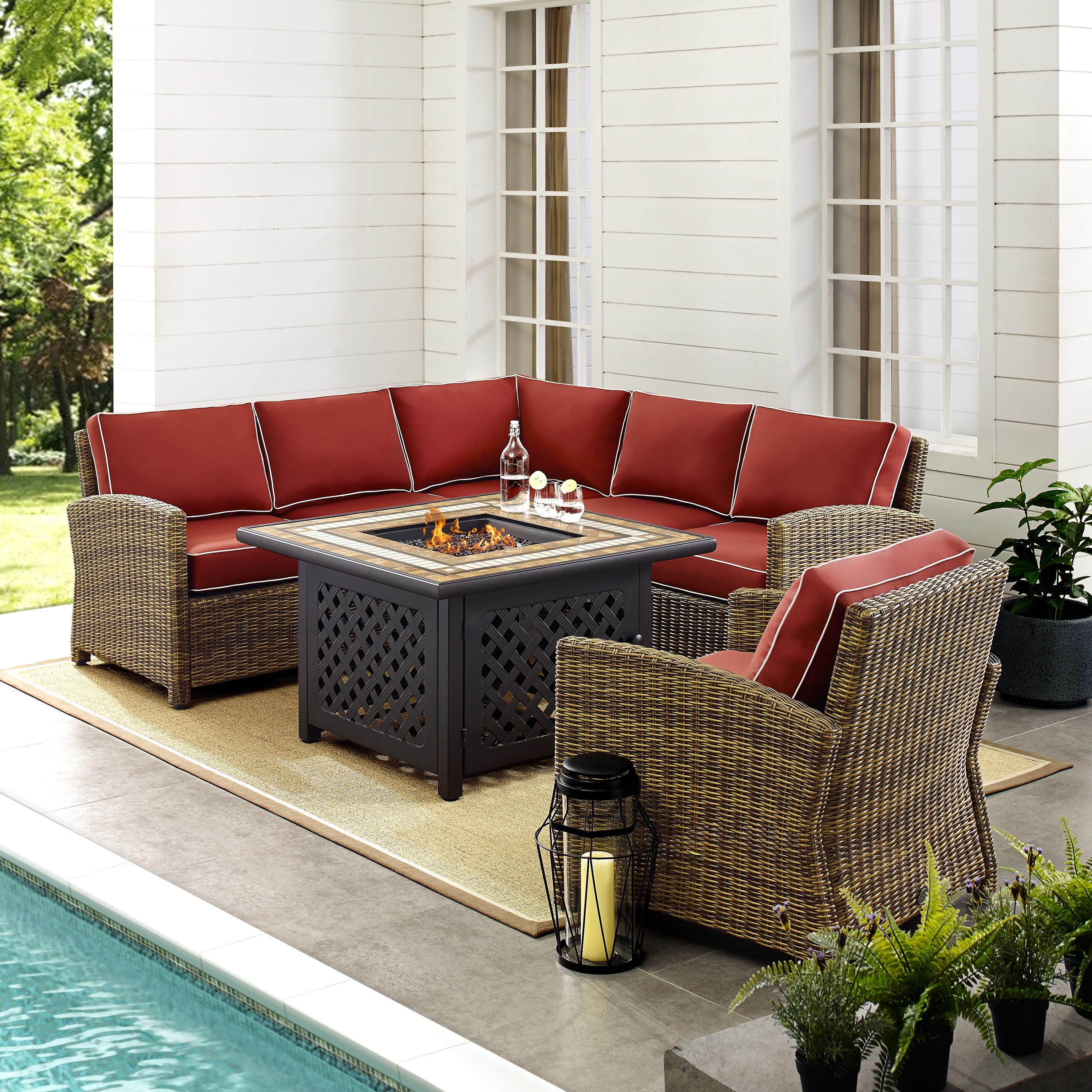 Bradenton 5Pc Outdoor Wicker Sectional Set W/Fire Table Weathered Brown/Sangria - Right Corner Loveseat, Left Corner Loveseat, Corner Chair, Armchair, & Tucson Fire Table - image 3 of 9