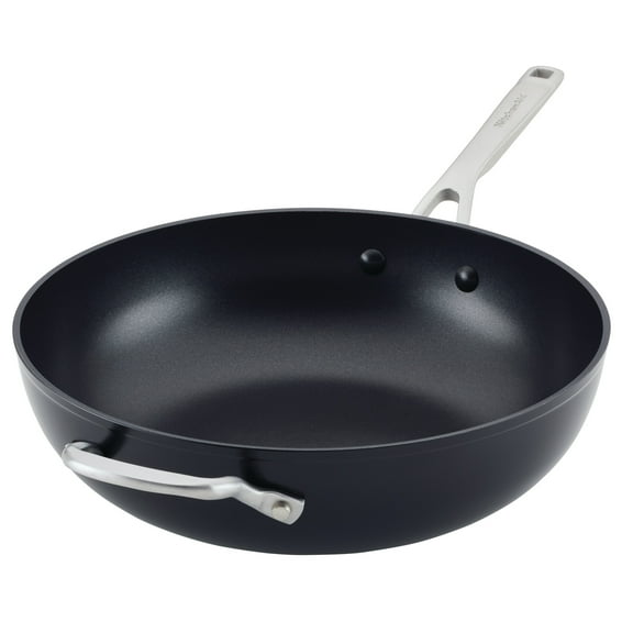KitchenAid Hard-Anodized 12.25 Inch Induction Nonstick Stir Fry Pan / Wok with Helper Handle, Dishwasher Safe and Oven Safe to 500°F, Matte Black