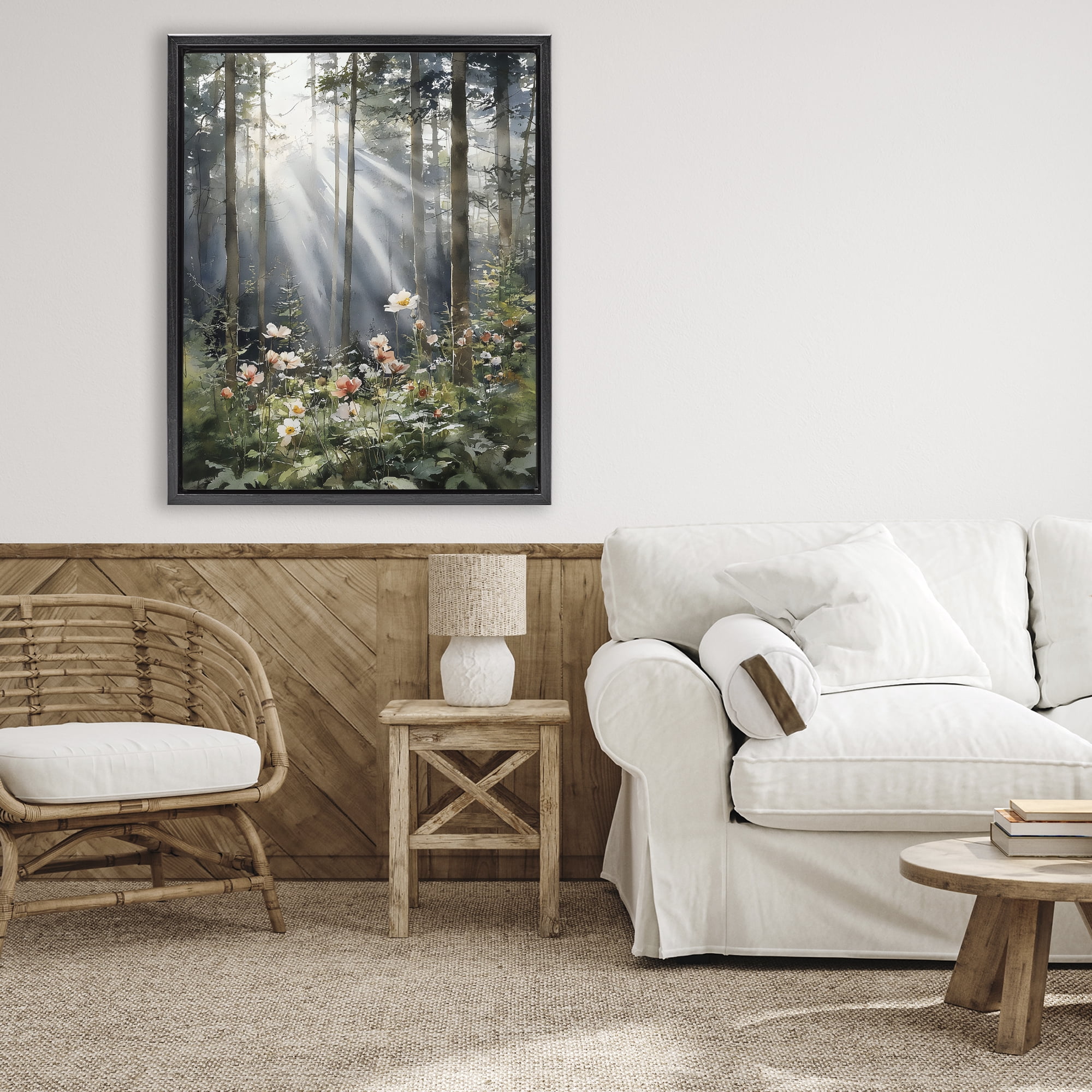 Stupell Industries Sunlit Woods In Morning Black Framed Floater Canvas Wall Art, design by Franklyn Gregory