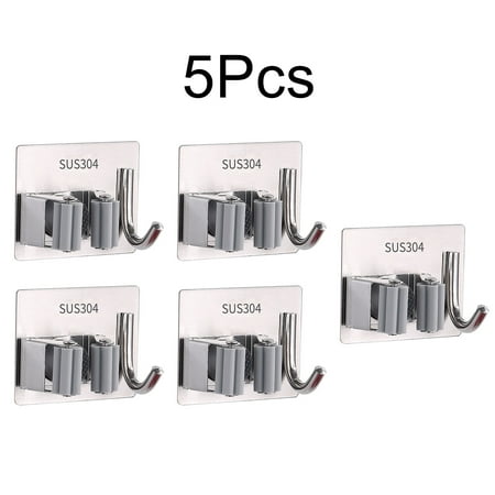 

5× 304 stainless steel mop with hook punch-free Broom Holder for Cabinet Balcony