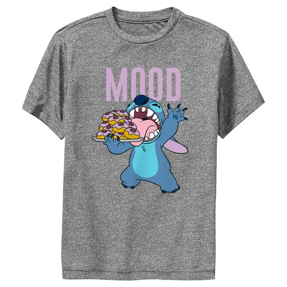Boy's Lilo & Stitch Sweet Tooth Stitch Performance Graphic Tee Charcoal Heather Large
