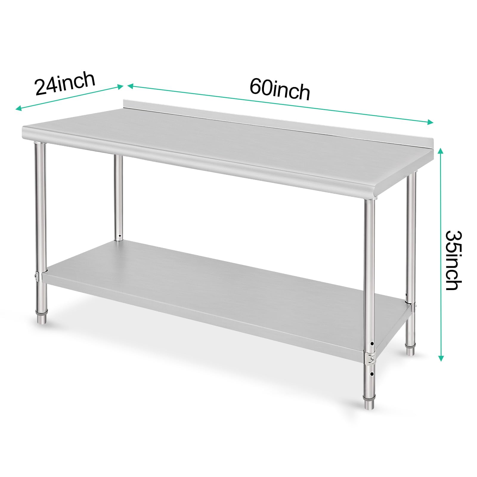Huisuilinss Stainless Steel Table,Metal Prep & Work Table with Adjustable Undershelf NSF Metal Commercial Kitchen Table for Kitchen, Restaurant, Hotel and Garage Prep Table Work Table