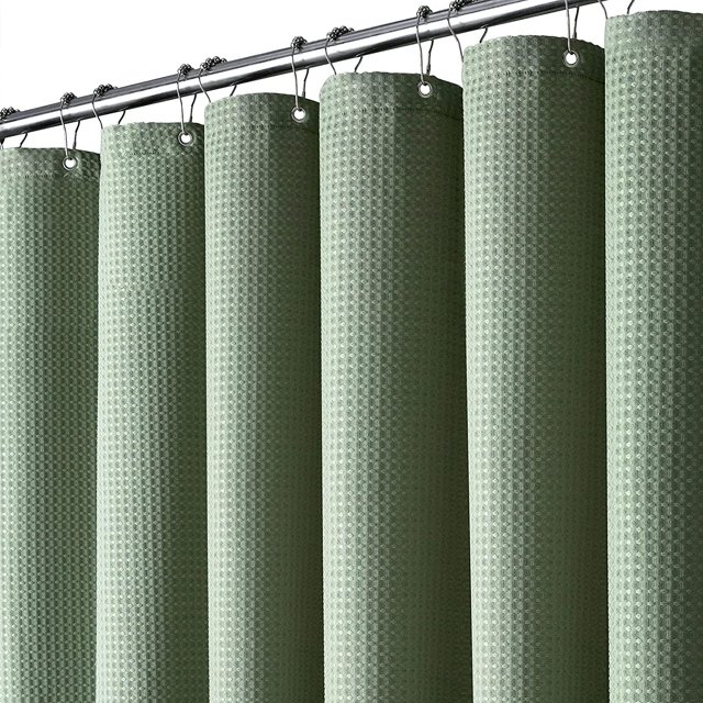 Dynamene Cortina de ducha verde salvia – Cortinas de ducha de tela gruesa con textura de gofre para baño, 256 g/m², juego de cortinas de baño de tela de poliéster con 12 ganchos de plástico, 72 ancho