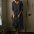 thumbnail image 2 of Women Cotton and Linen Shirt Dress Pocket Solid Round Neck Maxi Dress Casual Loose Long Sundress Half Sleeves Plus Size, 2 of 5