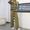 thumbnail image 2 of BangWanChi Lounge Sets for Women 2 Piece Women New Winter Loose Casual Striped Button Long Sleeved+wide Leg Pants Knitted Two-piece Set Long Sleeved Lapel Set, 2 of 5