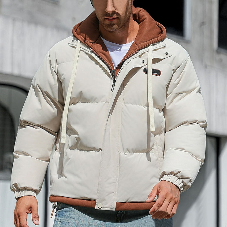 Ptauao Fashion Hooded Winter Coat for Men Warm Thicken Padded