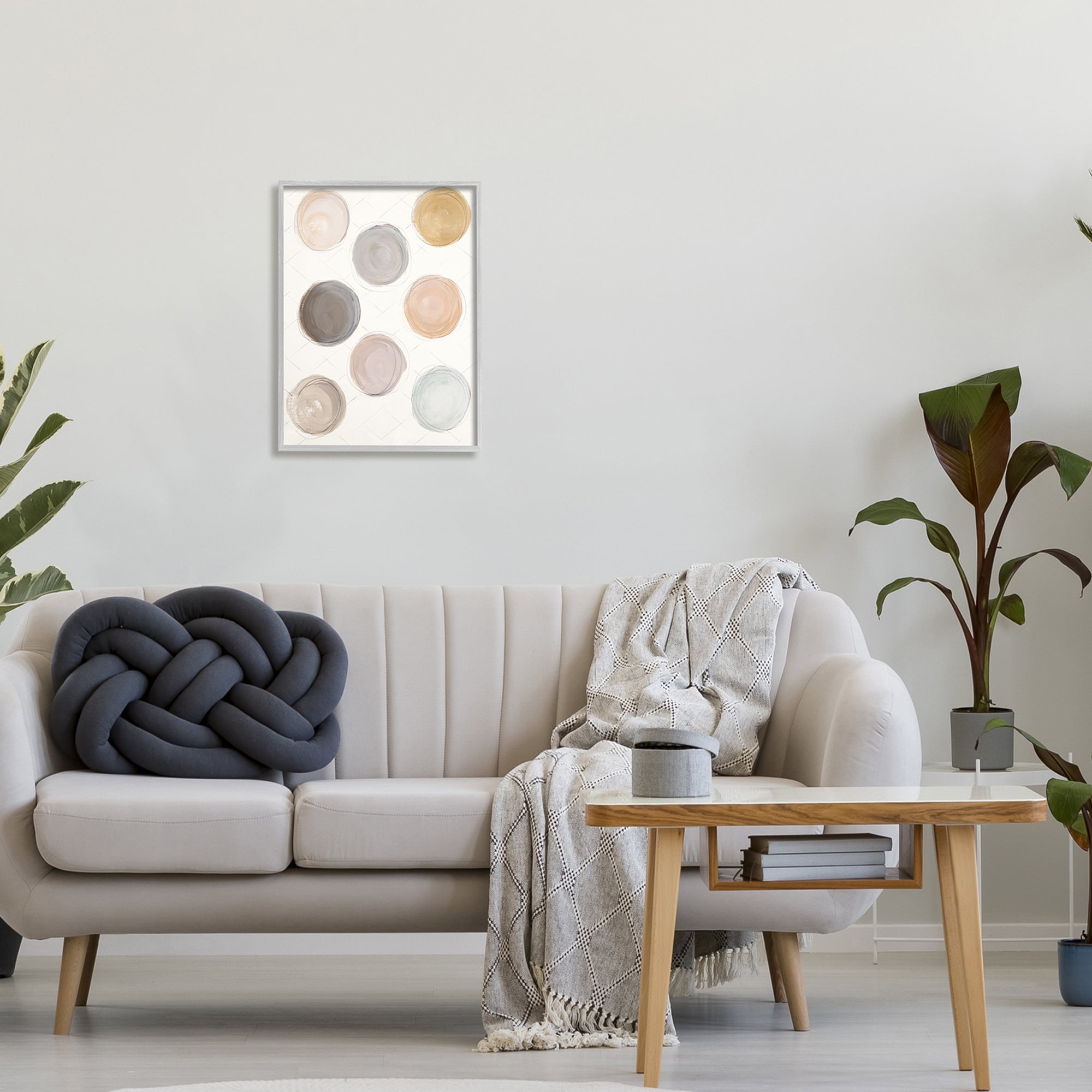 Dull Paint Circles Quilted Beige Linen Backdrop Abstract Painting Framed Art Print Wall Art