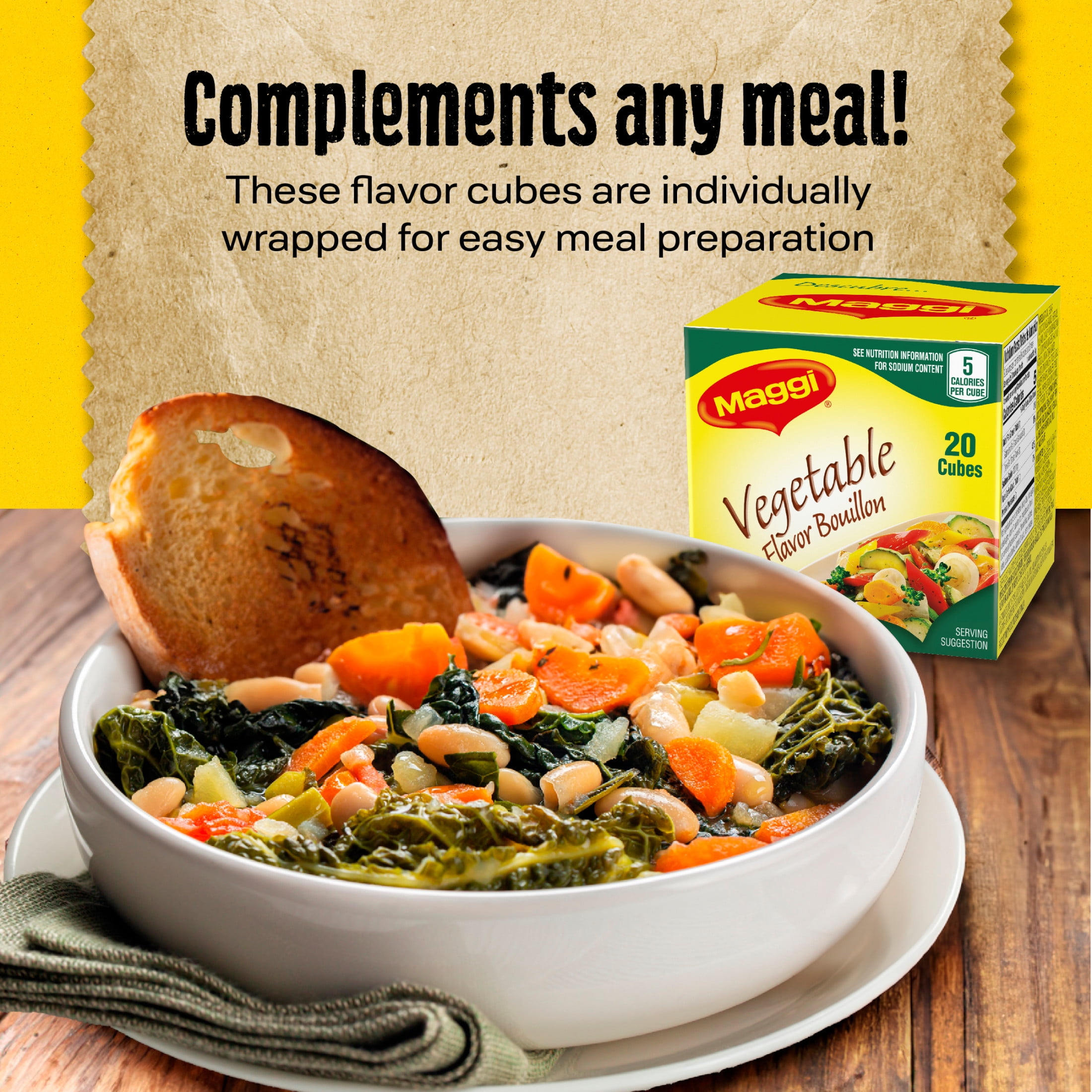 (6 pack) Maggi Caldo Sabor A Vegetales Vegetable Flavor Bouillon Cubes, Vegetable Bouillon, 20-CT 2.82 oz
