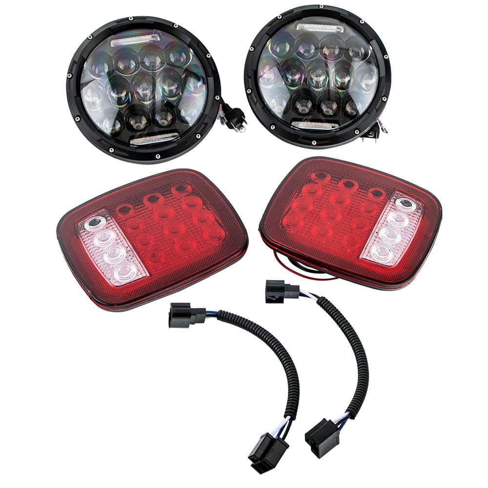 1997-2006 Jeep Wrangler TJ LED Headlights High Low DRL Beam+Tail Lights Kit | 4Pcs | Black | 6000K | 100W | H4 | Sealed Assembly | Clear Lens 1997-2006 Jeep Wrangler TJ LED Headlights High Low DRL Beam+Tail Lights Kit | 4Pcs | Black | 6000K | 100W | H4 | Sealed Assembly | Clear Lens