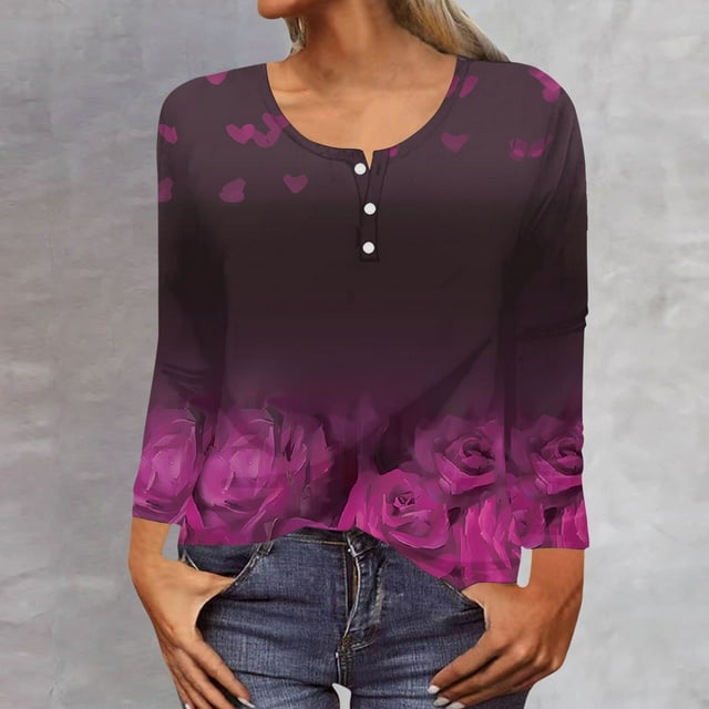 Hauts pour Femmes 2023 Blouses Basiques T-Shirts Mignons Mode Femmes Imprimé Manches Longues Confortable Respirant Chandail en Molleton Col Rond