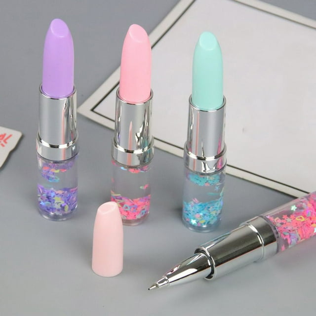 Bowayaoa Stylo de Coiffage Rouge à Lèvres 5 ml, Mignon Stylo Gel pour Étudiant avec Queue Pailletée Fluide, Stylo Rétractable à Écriture Fluide pour École Bureau, Stylo Créatif Unique pour Femmes Filles