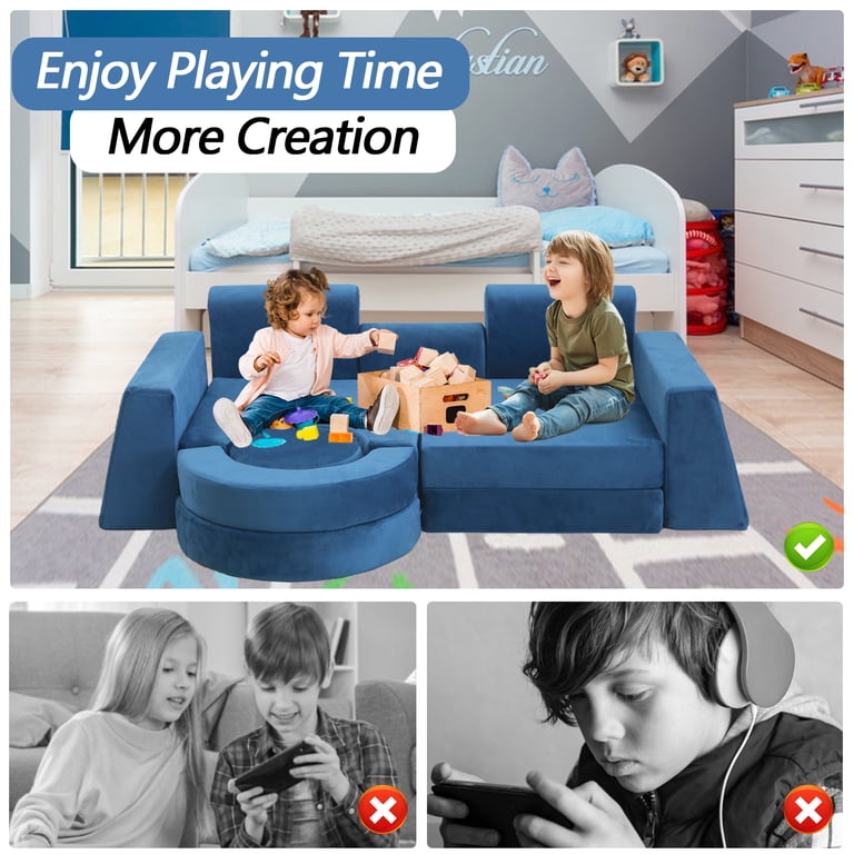FKS LIFE 13pcs Modular Kids Play Couch, Children Sectional Sofa