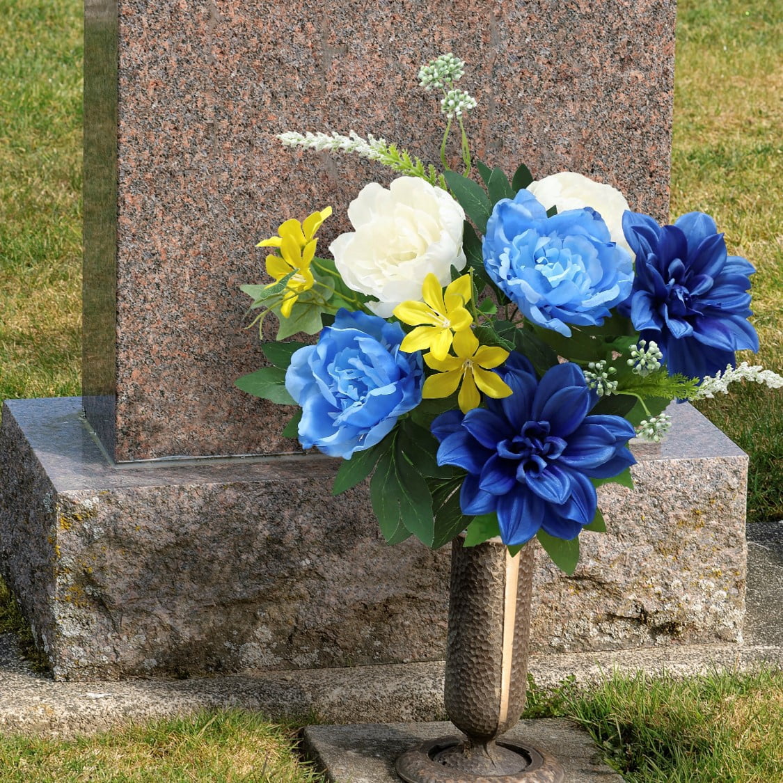 Mainstays 20 in Blue Peony Mixed Cemetery Bouquet, Artificial Flowers for Indoor/Outdoor Use