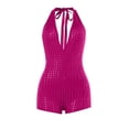 thumbnail image 5 of Women's Halter Deep V Neck Backless Polka Dot Romper Bodycon Short Party Jumpsuit Outfit, 5 of 7
