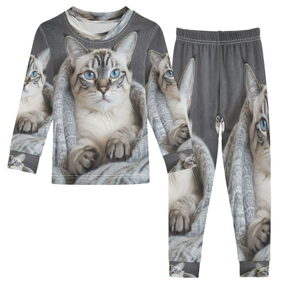 BZSMCE Unisex Pajama Set Snug-Fit Cotton Sleepwear Cozy Cat Cuddle Printed