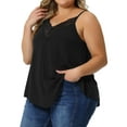 thumbnail image 4 of Plus Size Cami Tank for Women V-Neck Lace Front Camisole Spaghetti Strap Sleeveless Top 1X Black, 4 of 6