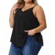 thumbnail image 4 of Camiseta sin mangas de encaje en la parte delantera para mujeres de talla grande, con tirantes finos, escote en V, talla 1X, color negro, 4 of 6