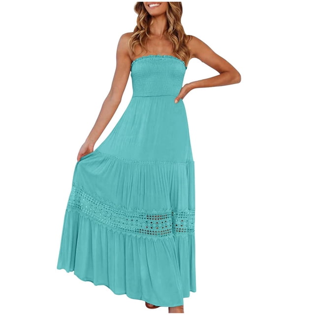 Hauts Sans Manches pour Femmes Été Femmes Été Décontracté Plage Haut Tube Sans Manches Uni Robe en Dentelle Robe d'Été pour Femmes Plage Hauts Tube pour Femmes Été Robe Haut Tube Femmes