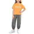 thumbnail image 2 of Amidoa Girls Summer Outfit Sets 2 Piece Graphic T-Shirt Short Sleeve Pants Kids Clothing Sets Orange Size 6, 2 of 6