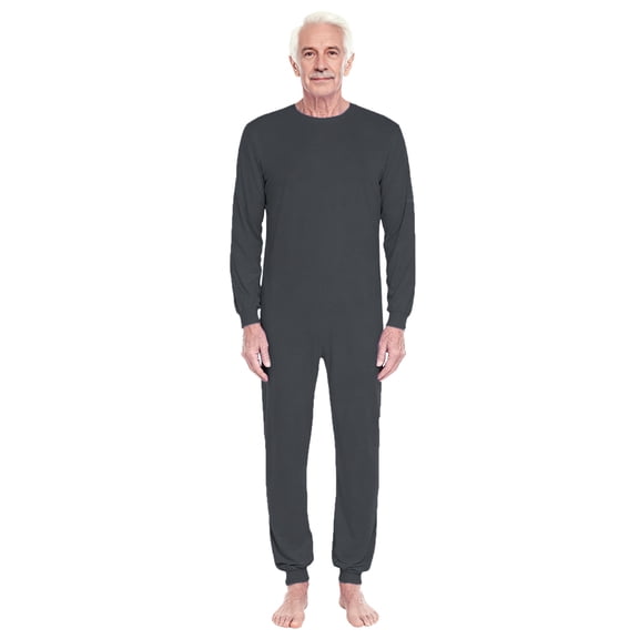 vastwit Men Anti-strip Adaptive Jumpsuit Long Sleeve Crew Neck Zip-Back Rompers for Adult Elderly Special Needs Dark Gray L