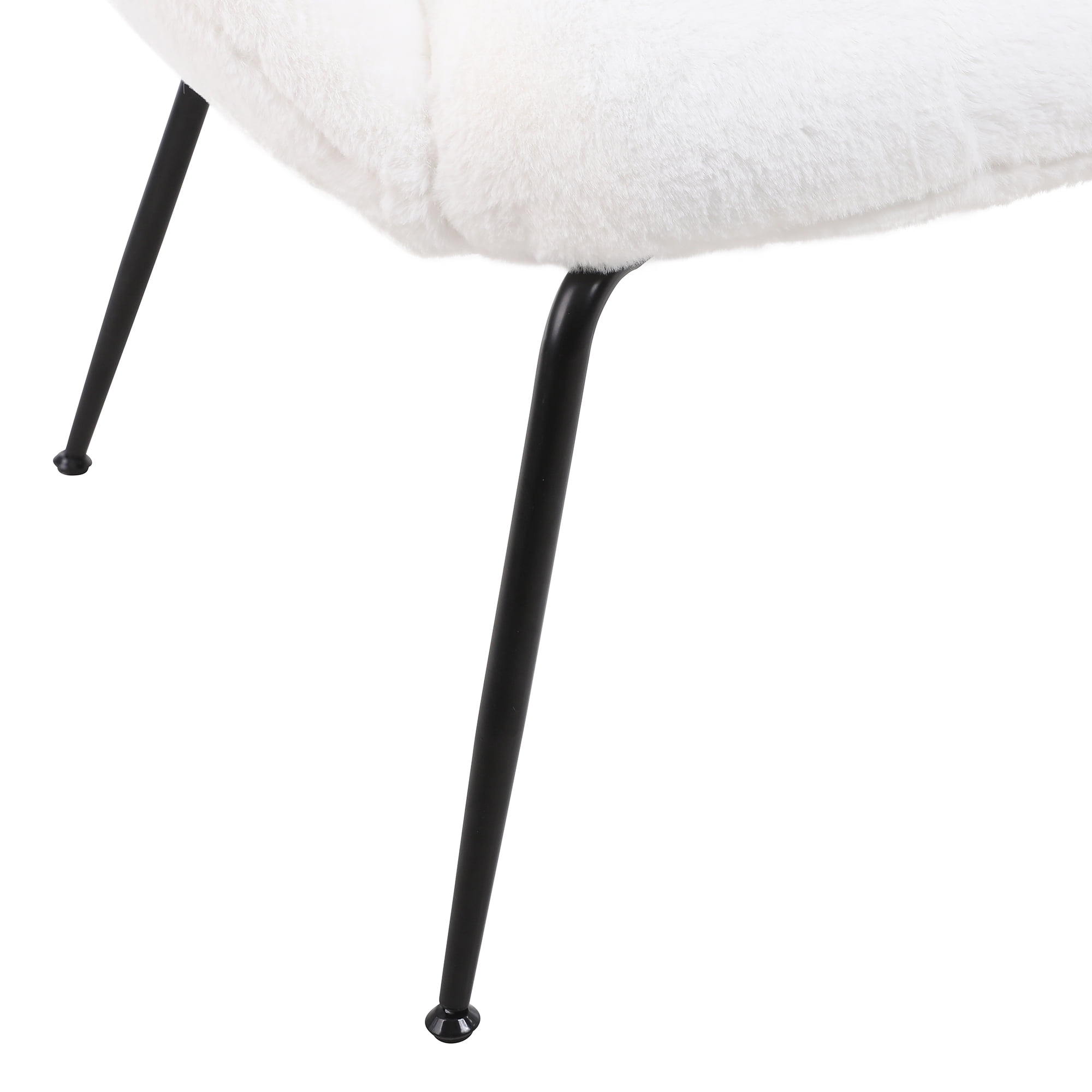Kadyn Modern Sherpa Armchair with Black Metal Legs, Comfy and Soft Chairs for Bedroom, White