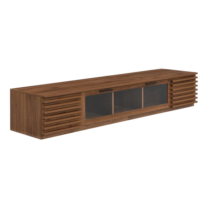 Modern TV Stand for TVs up to 80", Entertainment Center with Cable Holes, Media Console Table with Flap Glass Door & LED Light