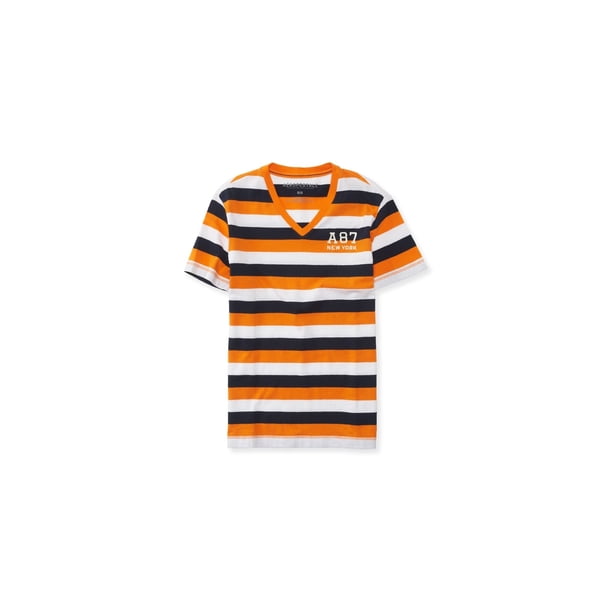 Playera Adornada Aeropostale A87 Rayas Naranja Grande