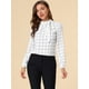 thumbnail image 2 of Camide cuadros de cuadrícucon cuello de pajaripamujer Blusas de trabajo de oficiblanco XL, 2 of 6