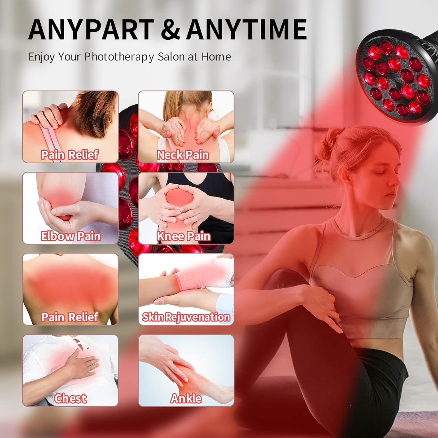 Red Light  Lamp with Stand for Body and Face 36 Dual-Chips 660nm Red and 850nm Near Infrared Red Light  Device, with Adjustable Tripod, Timer and Goggles