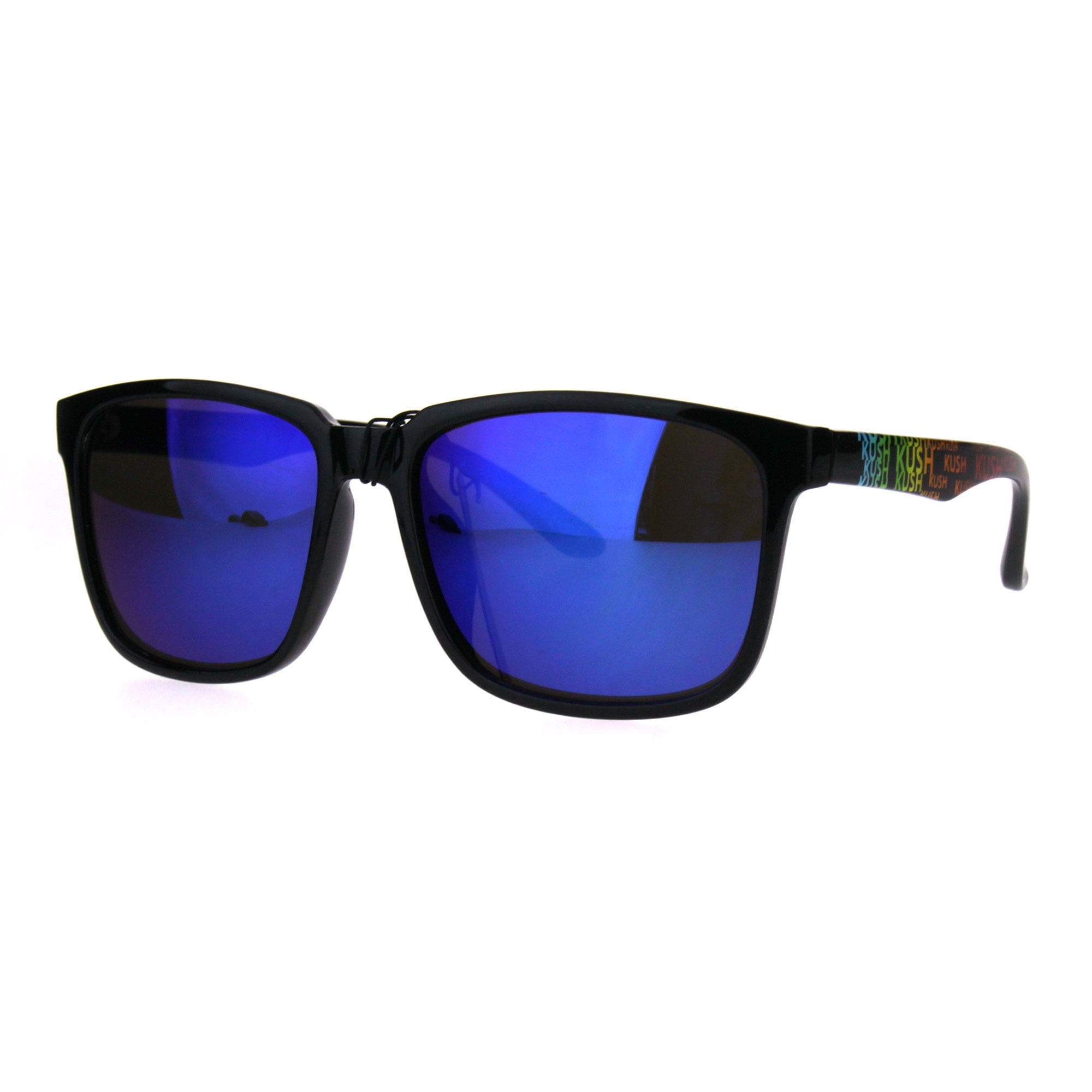 Mens Kush Pot Head Black Thin Plastic Sport Color Mirror Sunglasses