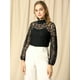 thumbnail image 3 of INSPIRE CHIC Blusas de manga larga de encaje para mujer Blusas florales elegantes con cuello con volantes Negro S, 3 of 6